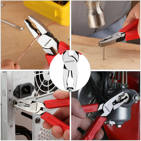 6.5 Inch Screw Extractor Pliers With Non Slip Jaws For Quick Removal Of Damaged Or Rusted Fasteners, Lineman Style Combination Pliers, By WorkPro