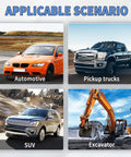Universal Steering Rag Joint Coupler Solid Billet Steel Dead On Zero Slap Flex Shaft Adapter shown in automotive, pickup, SUV, and excavator applications.