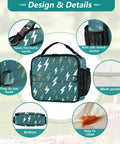 Lightning Bolt Insulated Lunch Bag For Kids And Adults With Sturdy Shoulder Straps, Grab And Go Portable Cooler Lunch Box With Roomy Main Compartment And Side Pockets, Perfect For School Office Travel And Everyday Use, teal polyester