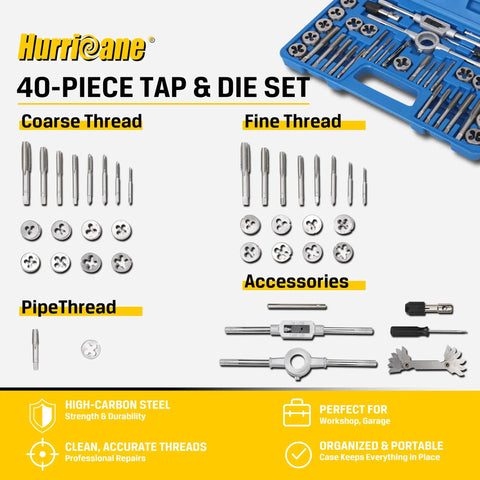 The Ultimate 80 Piece Tap And Die Set With Sae Metric Sizes For Auto Repair Pros Who Need Serious Thread Fixing Power GCr15 Steel Durability, 40-piece case