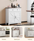 Farmhouse Style Sideboard Buffet Cabinet With Storage And Adjustable Shelf And Barn Door For Kitchen Dining Room Bathroom Entryway White With Ample Drawer And Two Door Cabinet To Organize Coffee Beans Spices And Everyday Essentials For Busy Kitchens