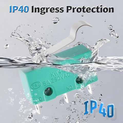 KW4-3Z-3 Micro Limit Switch 5A 250VAC Pivot Roller Lever in water, showing IP40 ingress protection