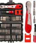 Solid 53 Piece Right Angle Screwdriver Set With S2 Bits And Mini Ratchet Includes Magnetic Extensions For Reaching Tough Spots Fast Plus Demagnetizer Tool red case and bits