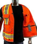 Two Tone Class 2 Heavy Woven Hi Viz Engineer Jacket In 300D Oxford Front And Polyester Mesh Back With 3M 8712 Reflective Tape, open view