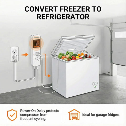White chest freezer with Dual Probe Digital Temperature Controller For Reptile Terrarium Thermostat With Two Independent Outlets
