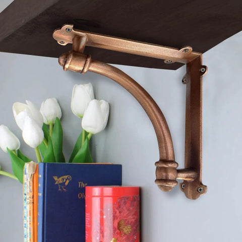 Heavy Duty Copper Cast Iron Shelf Brackets Two Pack 9.6 By 1.7 By 9.6 Inches Half Round Decorative Mounting Brackets for Strong Shelves