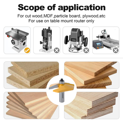 Bevel Raised Panel Router Bits 1/2 Inch Shank for Cabinet Doors with wood types and recommended table mount router