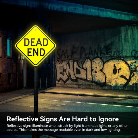 Road Ready Dead End Sign Clears Up Property Boundaries Fast With A Hella Durable 12X12 Inch Reflective Aluminum Panel under street lighting.