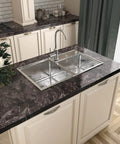 Dark Emperador Marble Peel And Stick Contact Paper on kitchen countertop around double sink, 36 by 160 inch, waterproof vinyl.