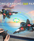 Dual Mode RC Airplane Toy With Watch Remote 2025 Fighter Jet 360 Flip Stunts in action with remote control demonstration