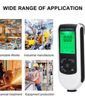 Pro Grade Auto Paint Coating Thickness Gauge With Ultra High Probe For Spot-On Car Paint Measurements 0 To 2000 Micrometers, Dual Principle Sensor, Easy Readout, Field Ready Finish Inspection Tool shown for automotive, industrial use