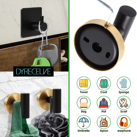 Mounted robe hooks from 7-Piece Bathroom Hardware Set In 304 Stainless Steel With Black Gold Finish, modern wall accessory