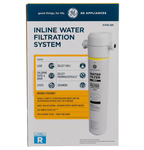 Icemaker Inline Water Filter System for Refrigerators Without Built In Filtration box showing product features and benefits.