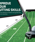 9ft Portable Golf Putting Green Mat With Auto Ball Return showing 9ft distance markers and golf club on green surface