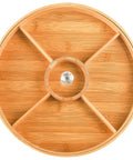 Top Grade Bamboo Serving Platter With Built-In Dividers, 12 Inch Snack Board For Fresh Fruit And Nuts, Circular bamboo platter with dividers.