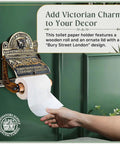 Antique Brass Wall Mount Toilet Paper Holder With Lid 6.9 Inch Wide Victorian Style featuring ornate lid and Bury Street London design.