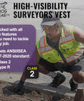 Worker wearing High Viz Safety Vest Lightweight Yet Durable With Reflective Tape Nine Pockets For Construction Transportation