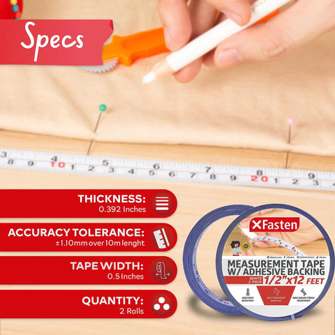Heavy Duty Left To Right Peel And Stick Tape Measure 0.5 Inch By 12 Feet Two Pack With Adhesive Back For Workbench Woodworking
