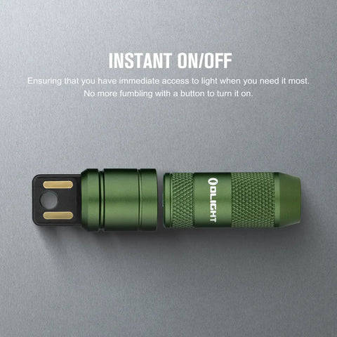 Mini USB Rechargeable Keychain Flashlight With 50 Lumen Output, separated magnetic cap, OD Green
