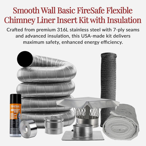 Heavy Duty Smooth Wall Flexible Chimney Liner Insert Kit With Premium Insulation 316 Stainless Steel parts and insulation rolls