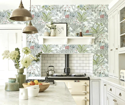 Kitchen with Boho Floral Peel And Stick Wallpaper Self Adhesive Contact Paper Waterproof For Bathrooms And Cabinets Removable 17.7 X 590.4 Inches