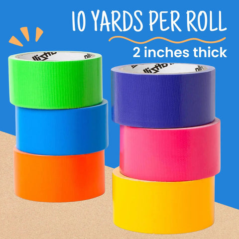 Rainbow Duct Tape Bulk Pack Six 2 Inch By 10 Yard Rolls Heavy Duty Craft Tape For Arts And Crafts DIY Projects Back To School
