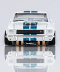 Front view of 1965 Shelby GT350 HO Scale Slot Car White And Blue For Mega G Plus Chassis Track Ready Drivable