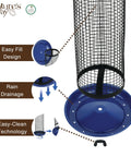 Blue Metal Mesh Bird Feeder With 360 Degree Easy Cling Mesh For Mixed Seed And Peanuts, 2 Quart Capacity, Easy Fill And Clean