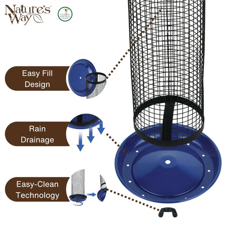 Blue Metal Mesh Bird Feeder With 360 Degree Easy Cling Mesh For Mixed Seed And Peanuts, 2 Quart Capacity, Easy Fill And Clean