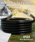 Beefy Heavy Duty 25 Ft 10 Gauge Outdoor Extension Cord With Lighted Indicator showing weather resistance and coiled view.