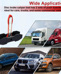 JoyFans brake caliper compression tool with red handle and black base, includes 4 spreader plates.