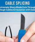 TK 400 3 Piece Splicer Kit With Splicing Knife cutting cable showing extreme sharpness for clean splicing