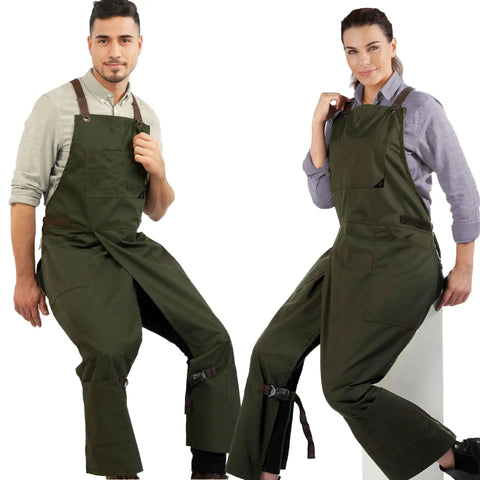 Moss Green Pottery Apron With Full Front Coverage From Chest To Ankle 53 Inch Length Cross Back Pro Grade Adjustable Straps Leather