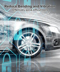 Graphic showing wheel and text "Reduce Bending and Vibration" for Half Inch Drive Harmonic Balancer Socket Set, 6 Piece Includes 17Mm 19Mm 21Mm 22Mm 24Mm 27Mm, Heavy Duty Replacement Sockets With 3X Momentum Power For Impact Wrenches, Fits Honda Civic Accord CRV Odyssey TL Integra MDX Camry Corolla 4Runner