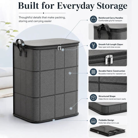 Massive Zippered Fabric Storage Bags Straight Up Heavy Duty And Foldable For Zero Fuss Home Organization No Sweat Closet Organizer fits bulky bedding with reinforced handles.