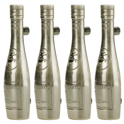 Wine Bottle Shaped Cabinet Drawer Knobs 4-Piece Set Made From Zinc Alloy Vintage Retro Style Blue Ancient Finish Perfect for Kitchen Cabinets Cupboards and Drawers Durable Hardware for Homes