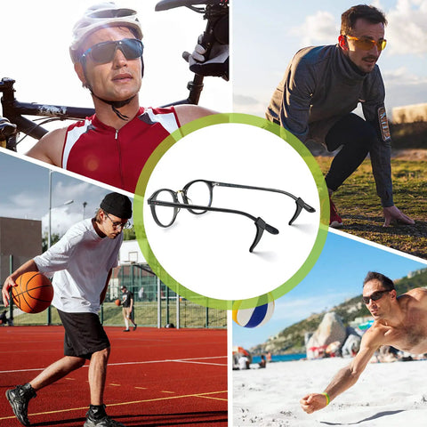 Athletes wearing 20 Pairs No Slip Eyeglasses Ear Grips Hook Silicone Temple Tips Sleeve Retainer For Eyewear Sunglasses Sports Glasses