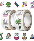 Science Sticker Roll For Kids 1000 Lab Labels In 2 Rolls 10 Chemistry Themed Designs with lab equipment and DNA icons