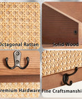 Wall Mount Coat Rack With Hooks And Shelf Made From Natural Pine And Woven Rattan A Boho Chic Entryway Organizer The Rattan Model