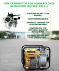P19 Carburetor Kit With Built In Fuel Tap For Predator 212 And Honda GX Engines displayed with specifications background