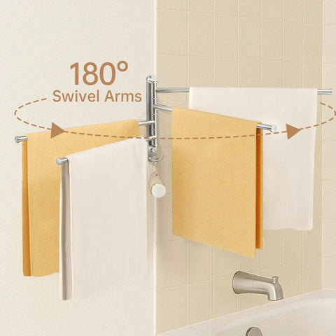 Extra Long 19.5 Inch Swivel Towel Rack With Four Arms, Swing Out Wall Mount Towel Bar For Bathroom, Handles Multiple Towels