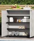 Indoor Outdoor Plastic Storage Cabinet With One Shelf 34 X 15 X 34 Inches White Weather Resistant UV Protected open with shelves
