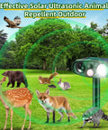 Ultrasonic Outdoor Animal Deterrent With Motion Sensor for Cats Squirrels and Other Critters Solar Powered Yard Shield in field.