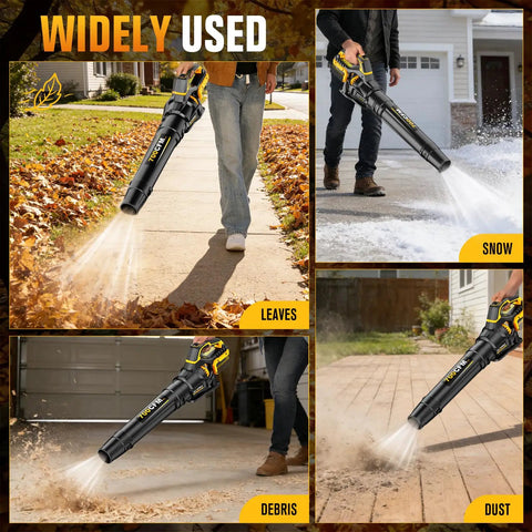 700 CFM Cordless Leaf Blower 200 MPH Power With 20V Max Battery Compatibility Bare Tool in use for leaves, snow, debris cleanup
