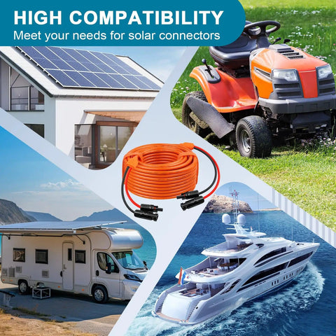 Fifty Foot Solar Panel Extension Cable 10AWG And 14AWG With IP68 Waterproof Male And Female Connectors for RVs Boats Homes and Cars