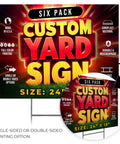 Custom Yard Sign Set 24 By 18 Inches With Stakes For Outdoor Use Full Color Printed Eye Catching Corrugated Signs For Events Or Business Promotions Personalize With Text Graphics Or Logos, showing a six-pack sign display.