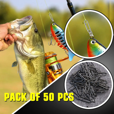 Front view of AMYSPORTS high-strength fishing snaps with swivels, black nickel, 50 pcs
