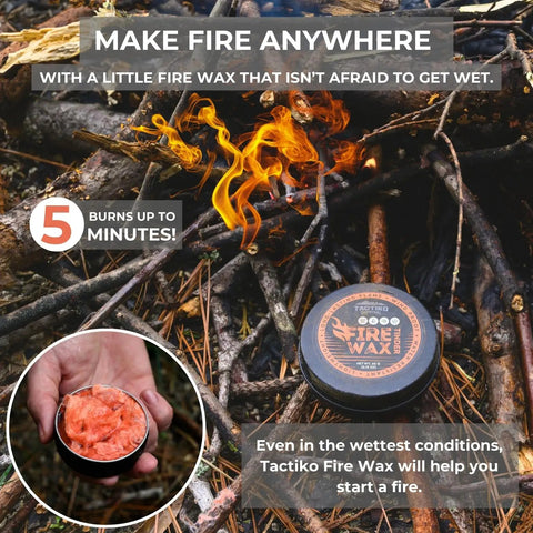 Waterproof Tinder Fire Wax For Wet Wood And Emergency Kits 60g Tin Delivers Up To 50 Lights And Burns For Up To 5 Minutes