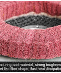 Close-up of 15-piece nylon fiber flap disc set for angle grinder, scouring pad material, fast heat dissipation, 4.5 by 0.875 inch.