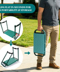 Heavy Duty Garden Kneeler And Seat With Dual Tool Bags, Extra Wide 11.02 Inch Foldable Stool being carried folded by a person.